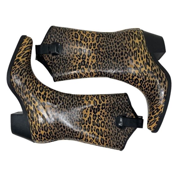 Ride Tecs Women's Leopard Animal Print Black Slip On Rubber Cowboy Boots Size 6 - Picture 4 of 9